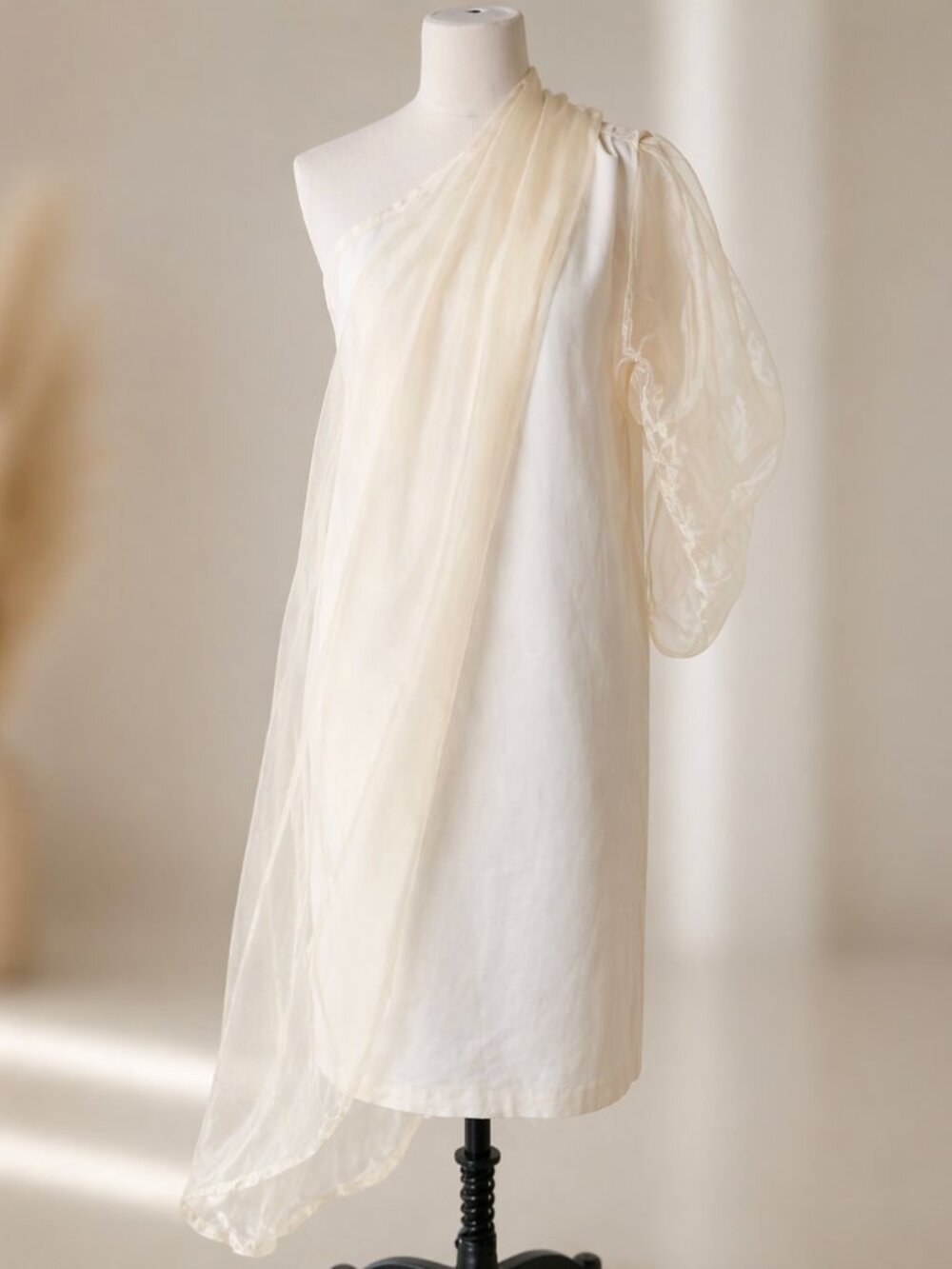 Bottega Veneta Ivory One Shoulder Organza Drape Dress - IT 44 - Bridal Cocktail - Picture 3 of 13
